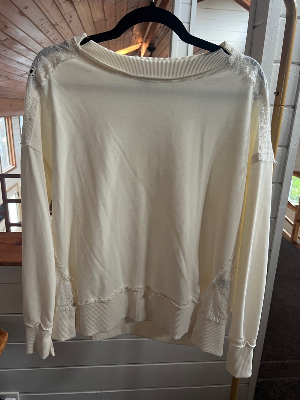 white birch Cream Lace-Accent Pullover Sweatshirt
